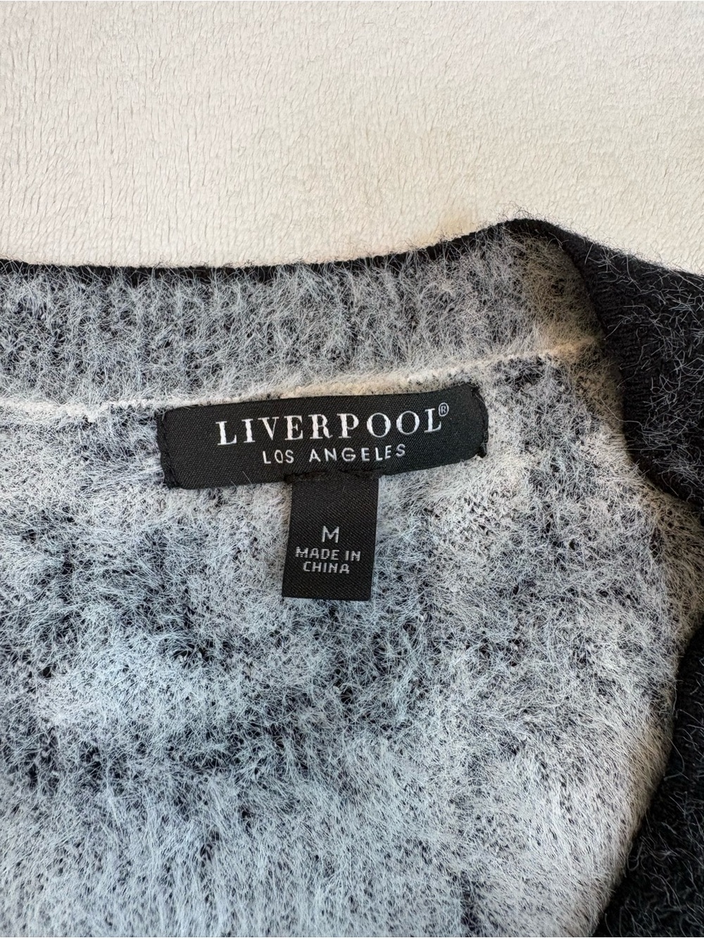 Liverpool Los Angeles Soft Fuzzy Floral Sweater Black White Crew Neck Womenβs M - Picture 3 of 12